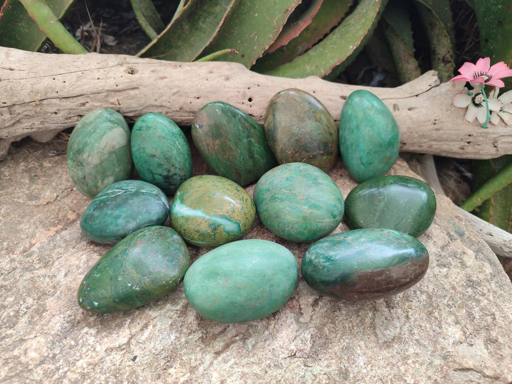 Polished Chrome Verdite Gemstone Palm Stones x 12 From Zimbabwe - Toprock Gemstones and Minerals 