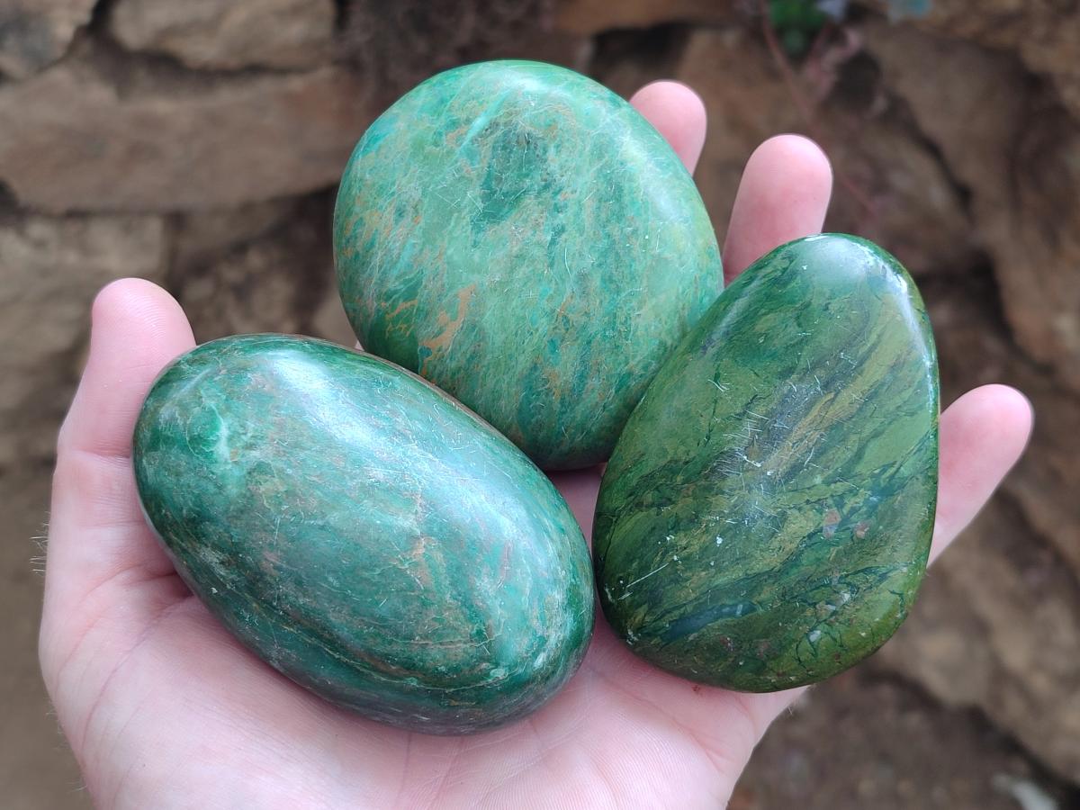 Polished Chrome Verdite Gemstone Palm Stones x 12 From Zimbabwe - Toprock Gemstones and Minerals 