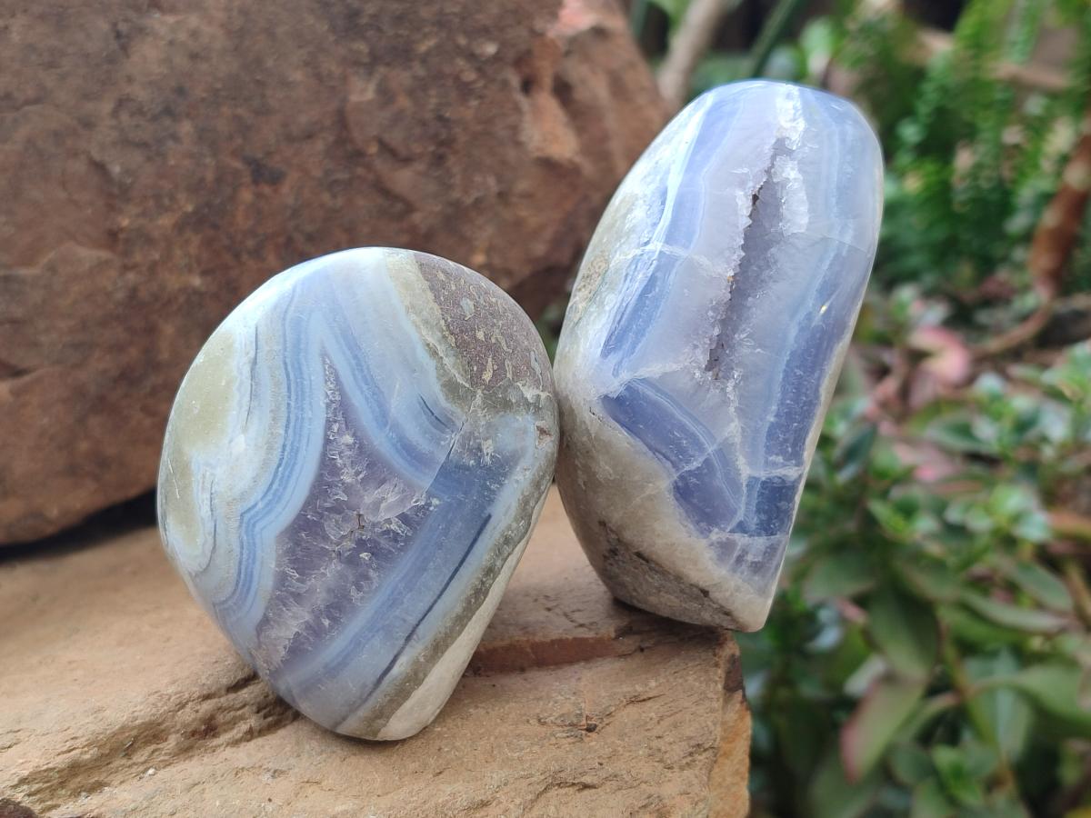 Polished Blue Lace Agate Standing Free Forms x 3 From Nsanje, Malawi - Toprock Gemstones and Minerals 