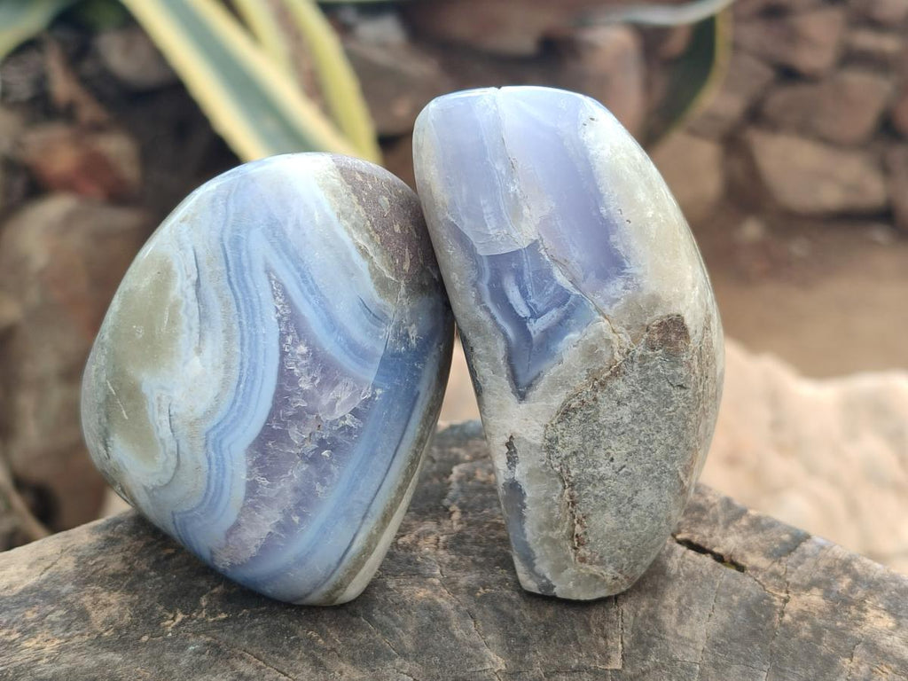 Polished Blue Lace Agate Standing Free Forms x 3 From Nsanje, Malawi - Toprock Gemstones and Minerals 