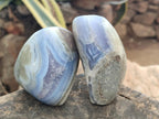 Polished Blue Lace Agate Standing Free Forms x 3 From Nsanje, Malawi - Toprock Gemstones and Minerals 