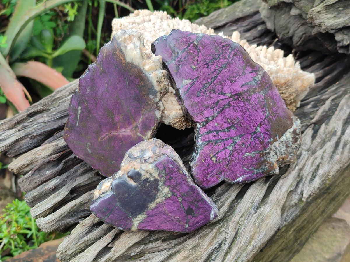 Polished Metallic Purpurite Slices x 3 From Erongo, Namibia - Toprock Gemstones and Minerals 