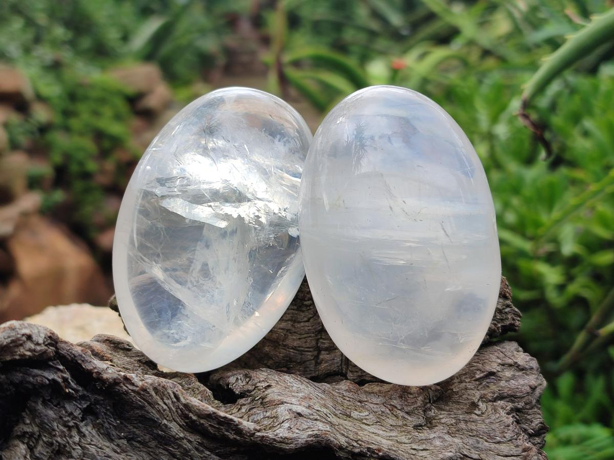 Polished Girasol Pearl Quartz Palm Stones x 6 From Ambatondrazaka, Madagascar - Toprock Gemstones and Minerals 