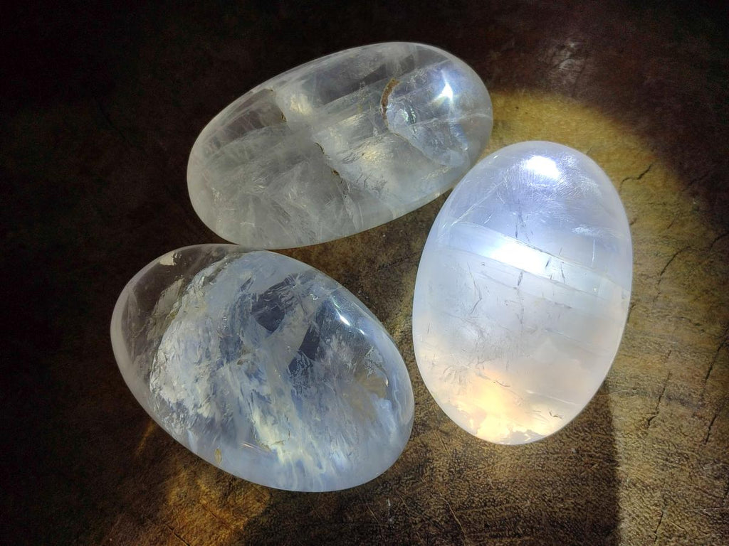 Polished Girasol Pearl Quartz Palm Stones x 6 From Ambatondrazaka, Madagascar - Toprock Gemstones and Minerals 