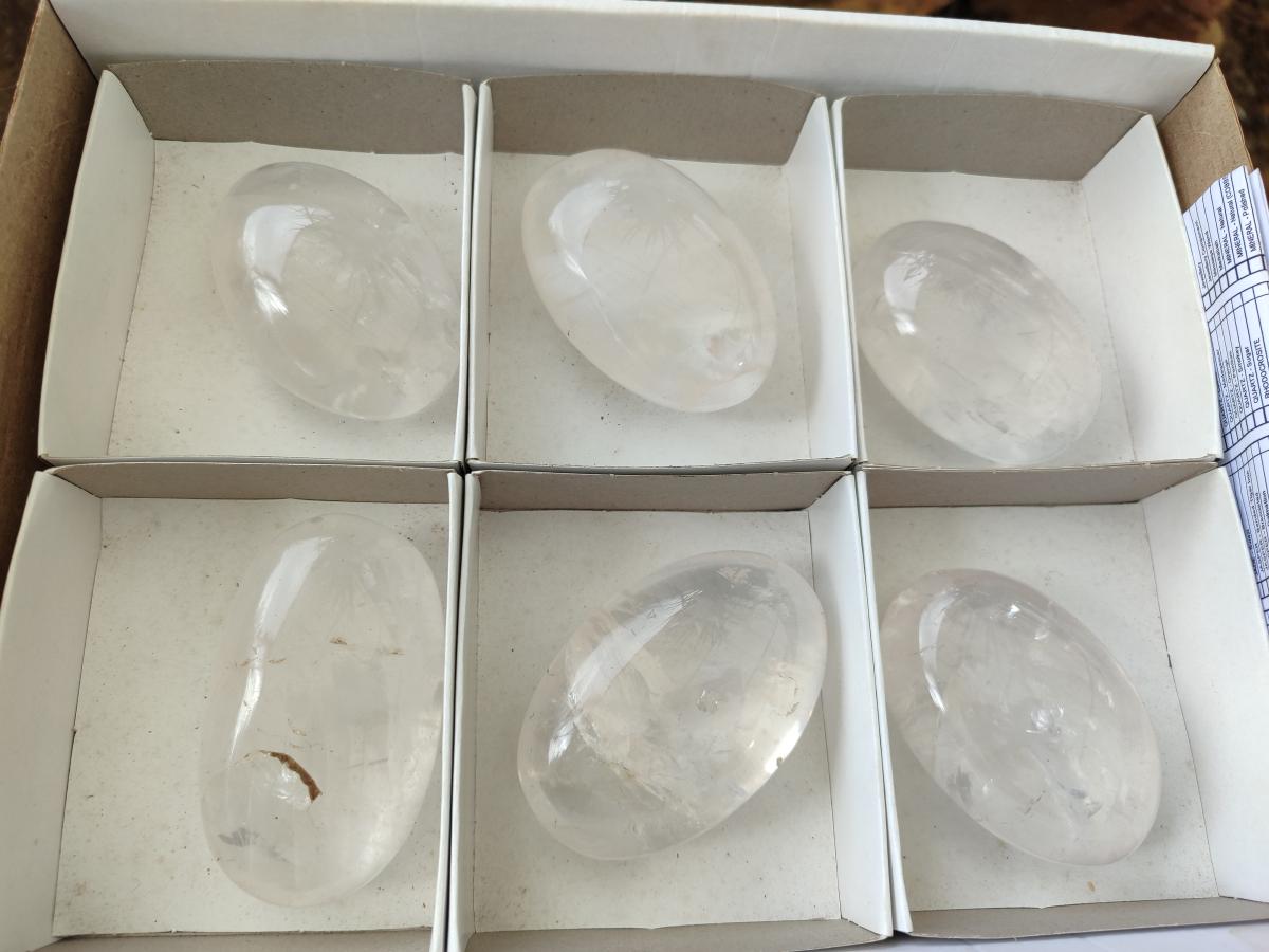 Polished Girasol Pearl Quartz Palm Stones x 6 From Ambatondrazaka, Madagascar - Toprock Gemstones and Minerals 