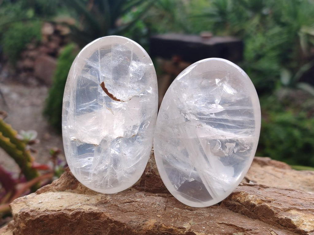 Polished Girasol Pearl Quartz Palm Stones x 6 From Ambatondrazaka, Madagascar - Toprock Gemstones and Minerals 
