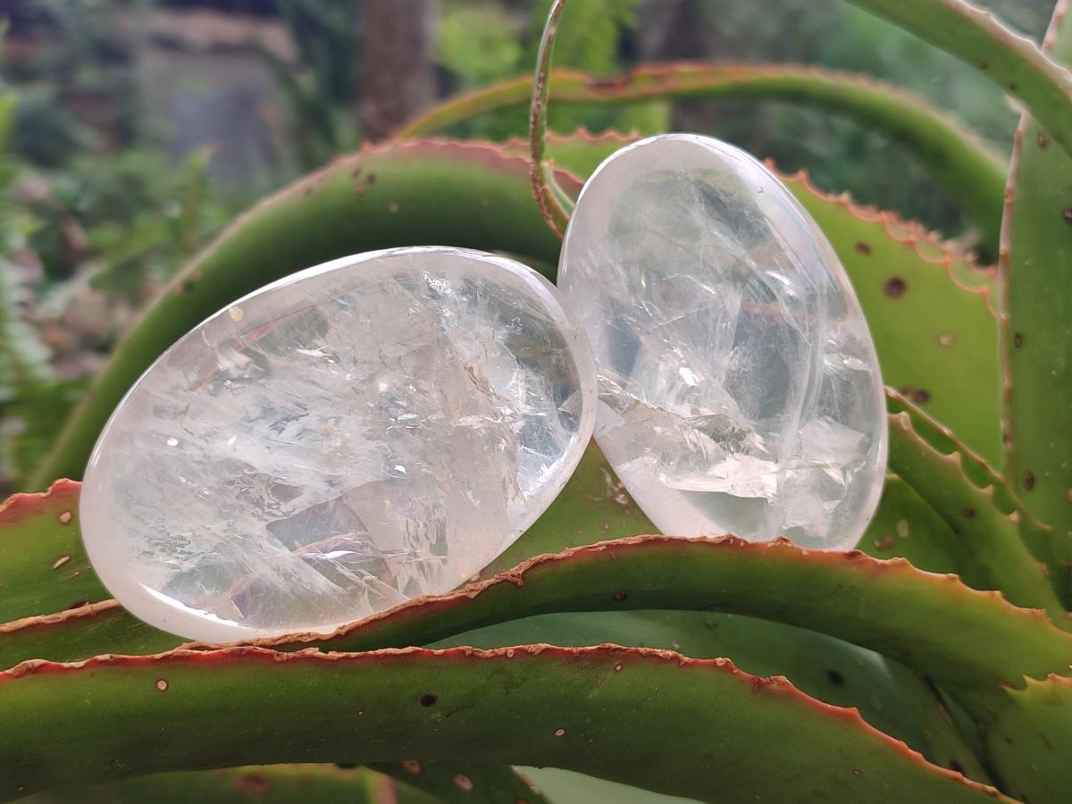 Polished Girasol Pearl Quartz Palm Stones x 6 From Ambatondrazaka, Madagascar - Toprock Gemstones and Minerals 