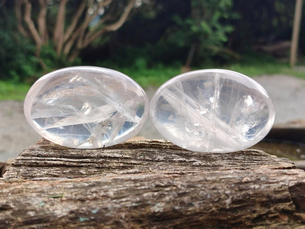 Polished Girasol Pearl Quartz Palm Stones x 6 From Ambatondrazaka, Madagascar - Toprock Gemstones and Minerals 