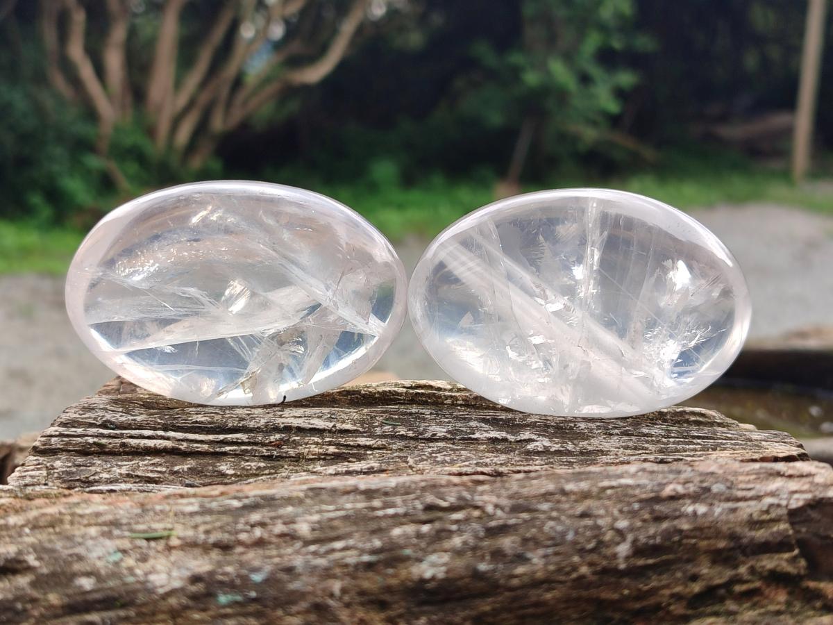 Polished Girasol Pearl Quartz Palm Stones x 6 From Ambatondrazaka, Madagascar - Toprock Gemstones and Minerals 
