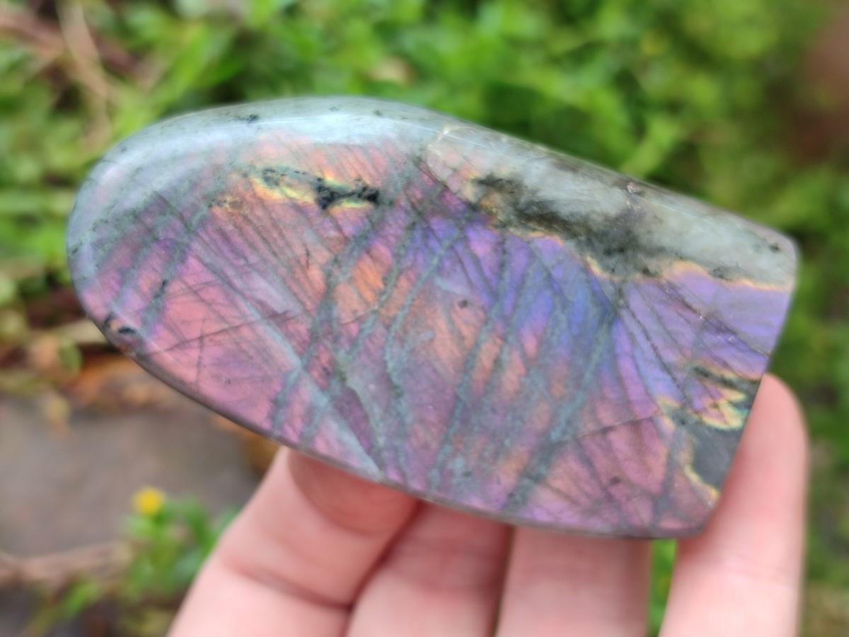 Polished Rare Purple Sunset Flash Labradorite Standing Free Forms x 12 From Madagascar - Toprock Gemstones and Minerals 