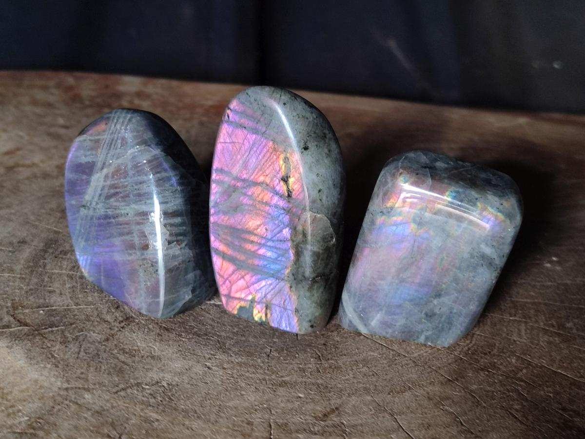 Polished Rare Purple Sunset Flash Labradorite Standing Free Forms x 12 From Madagascar - Toprock Gemstones and Minerals 