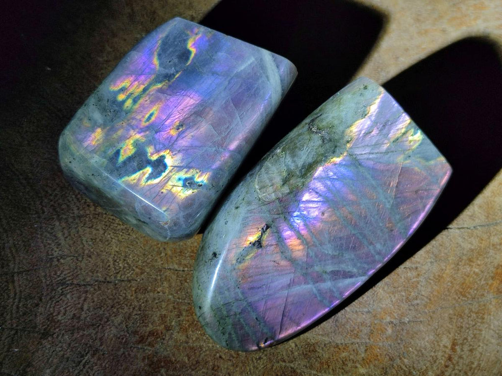 Polished Rare Purple Sunset Flash Labradorite Standing Free Forms x 12 From Madagascar - Toprock Gemstones and Minerals 