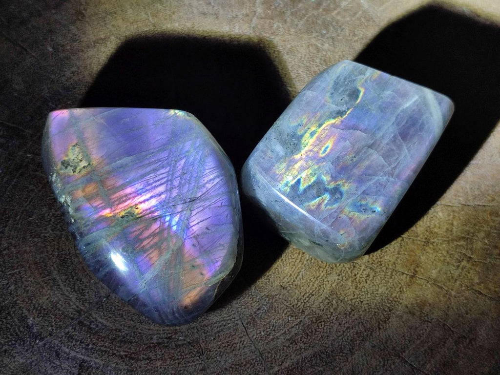Polished Rare Purple Sunset Flash Labradorite Standing Free Forms x 12 From Madagascar - Toprock Gemstones and Minerals 