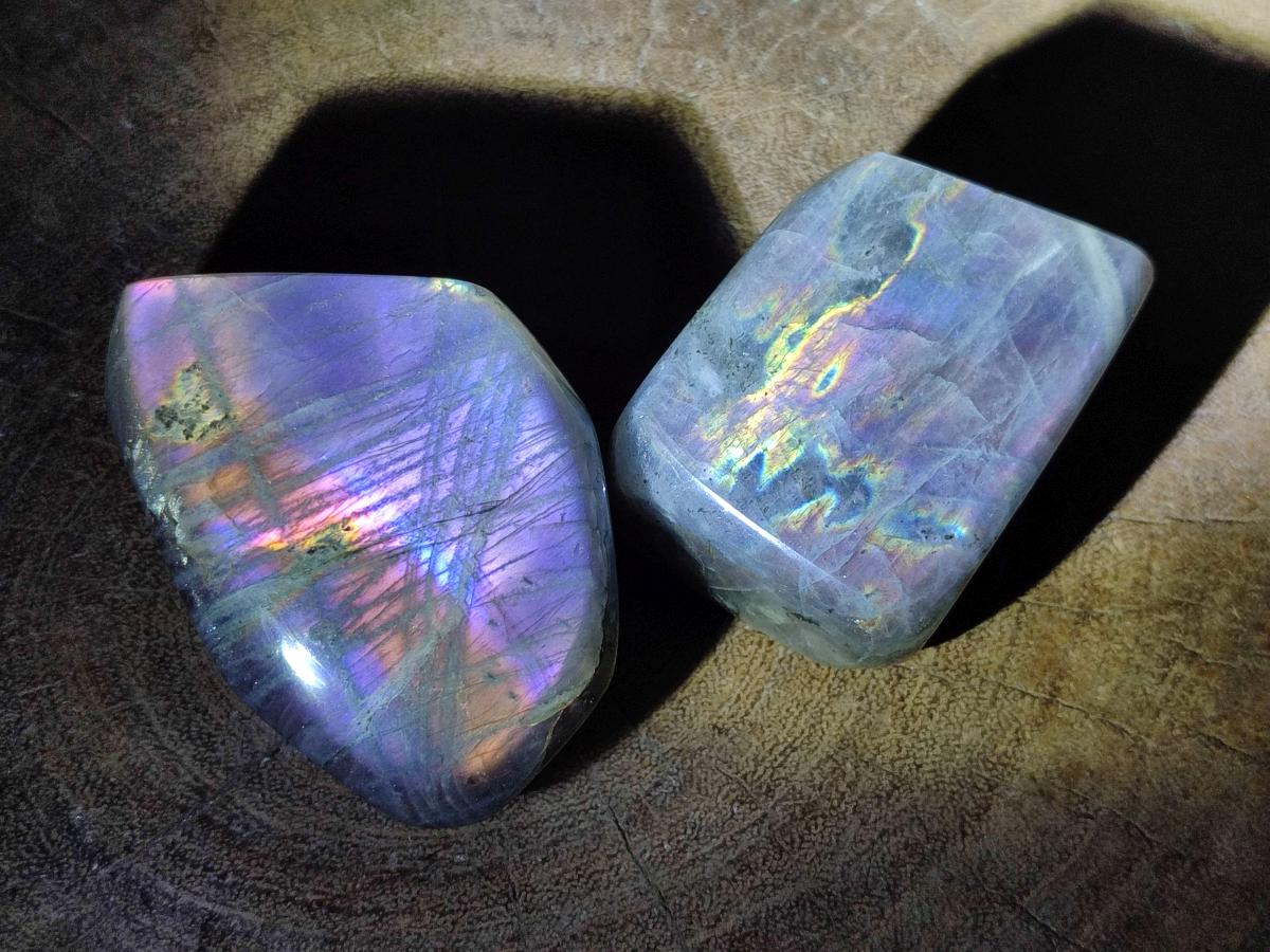 Polished Rare Purple Sunset Flash Labradorite Standing Free Forms x 12 From Madagascar - Toprock Gemstones and Minerals 