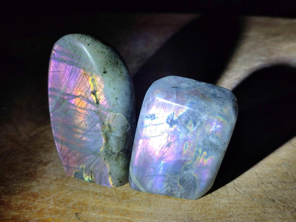 Polished Rare Purple Sunset Flash Labradorite Standing Free Forms x 12 From Madagascar - Toprock Gemstones and Minerals 