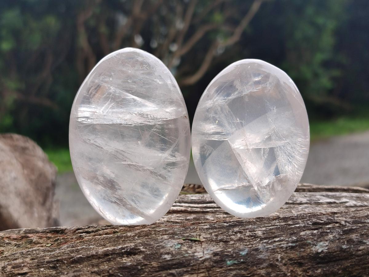 Polished Girasol Pearl Quartz Palm Stones x 12 From Ambatondrazaka, Madagascar - Toprock Gemstones and Minerals 