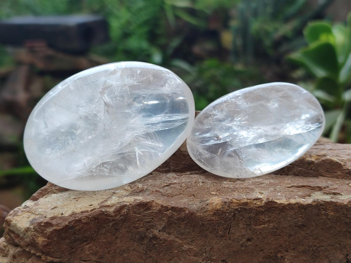 Polished Girasol Pearl Quartz Palm Stones x 12 From Ambatondrazaka, Madagascar - Toprock Gemstones and Minerals 