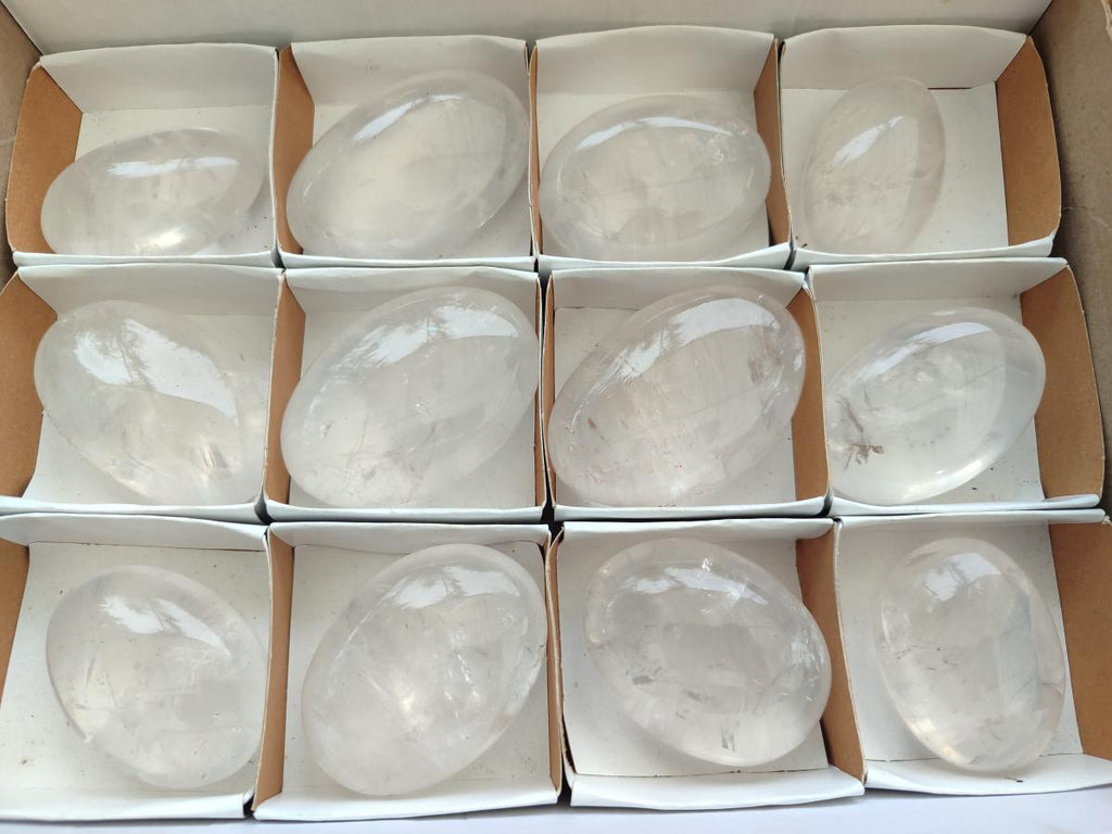 Polished Girasol Pearl Quartz Palm Stones x 12 From Ambatondrazaka, Madagascar - Toprock Gemstones and Minerals 