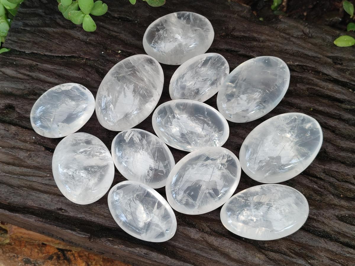 Polished Girasol Pearl Quartz Palm Stones x 12 From Ambatondrazaka, Madagascar - Toprock Gemstones and Minerals 