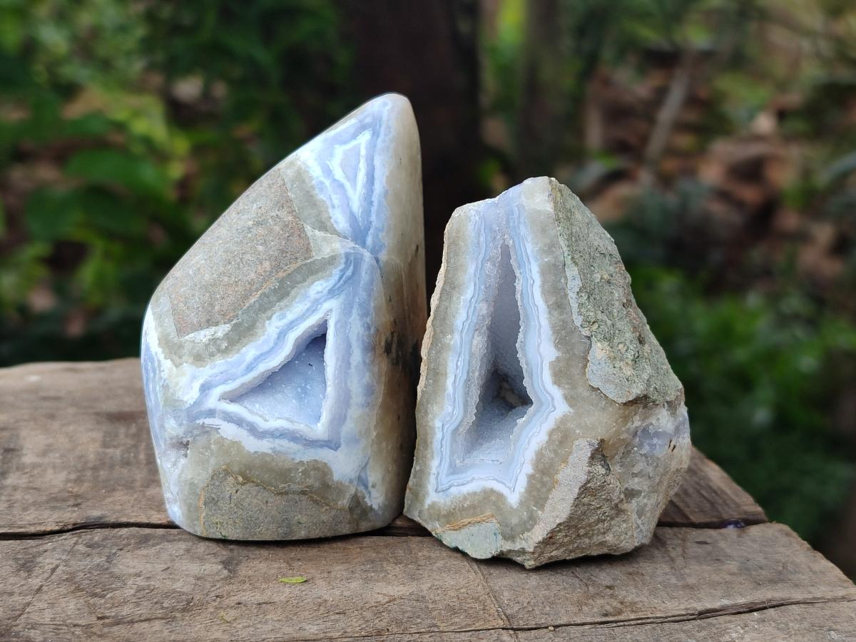 Polished On One Side Blue Lace Agate Geodes x 6 From Nsanje, Malawi - Toprock Gemstones and Minerals 