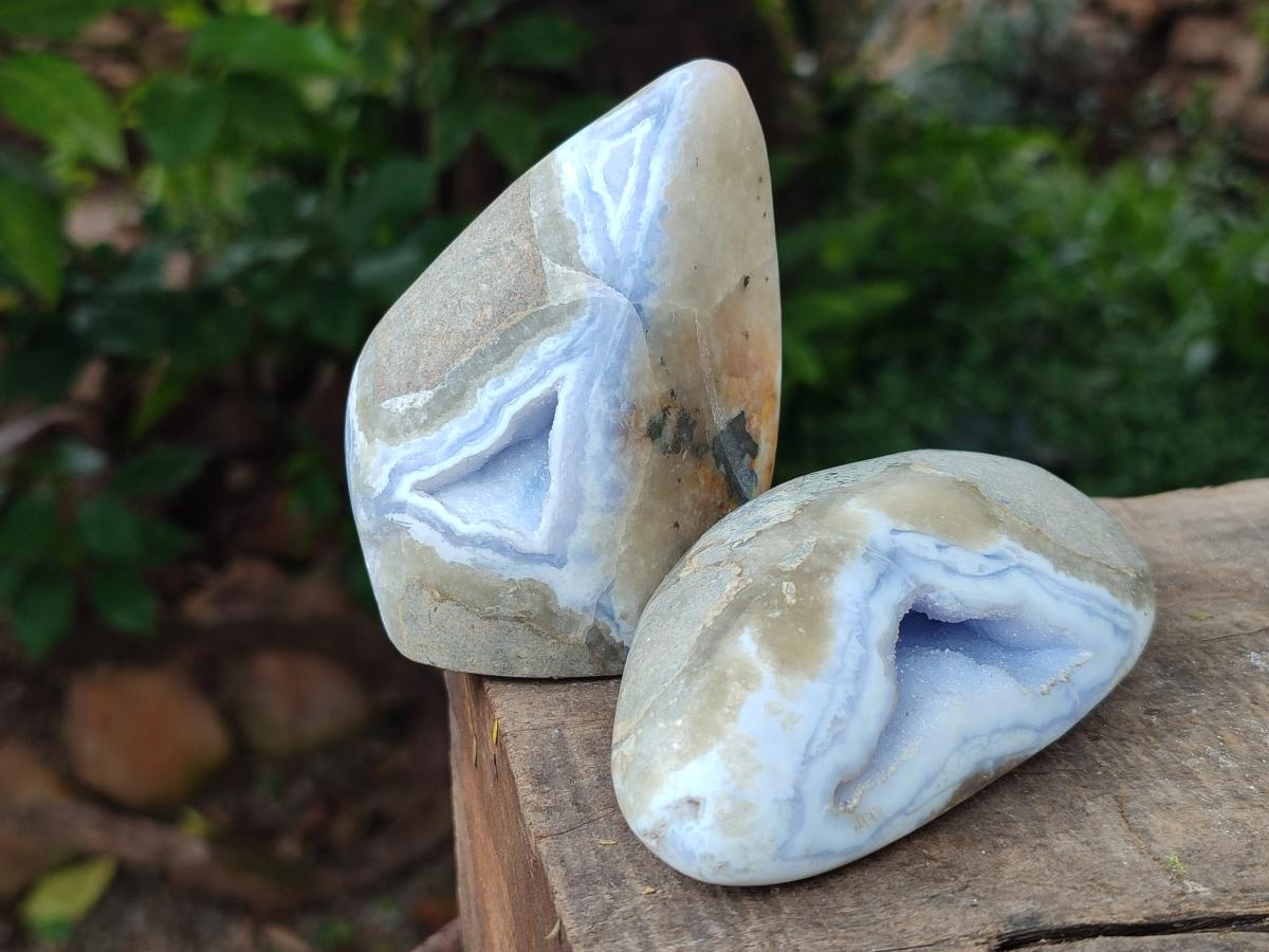 Polished On One Side Blue Lace Agate Geodes x 6 From Nsanje, Malawi - Toprock Gemstones and Minerals 
