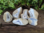 Polished On One Side Blue Lace Agate Geodes x 6 From Nsanje, Malawi - Toprock Gemstones and Minerals 