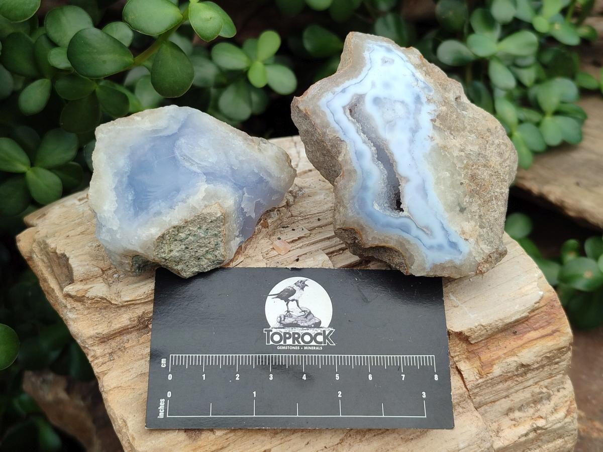 Polished On One Side Blue Lace Agate Geodes x 6 From Nsanje, Malawi - Toprock Gemstones and Minerals 