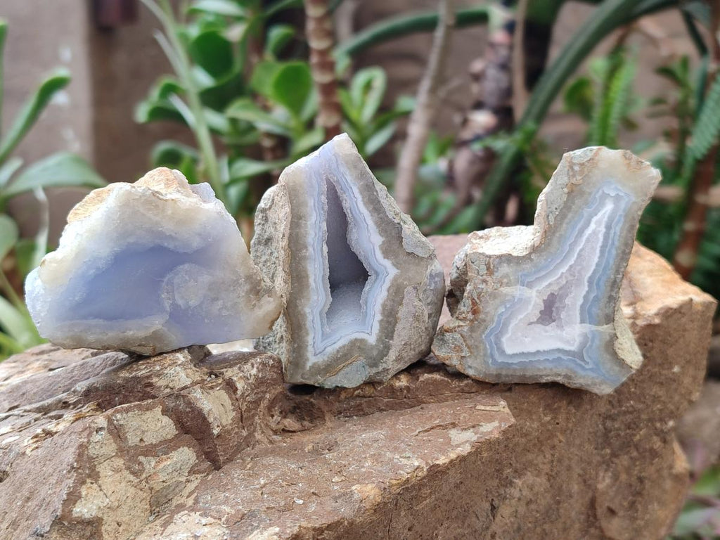 Polished On One Side Blue Lace Agate Geodes x 6 From Nsanje, Malawi - Toprock Gemstones and Minerals 