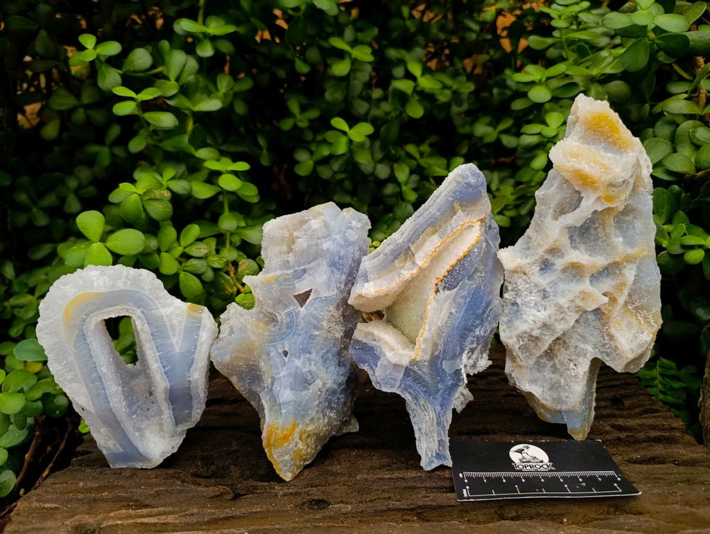 Natural Etched Blue Chalcedony Geodes x 4 From Nsanje, Malawi - Toprock Gemstones and Minerals 