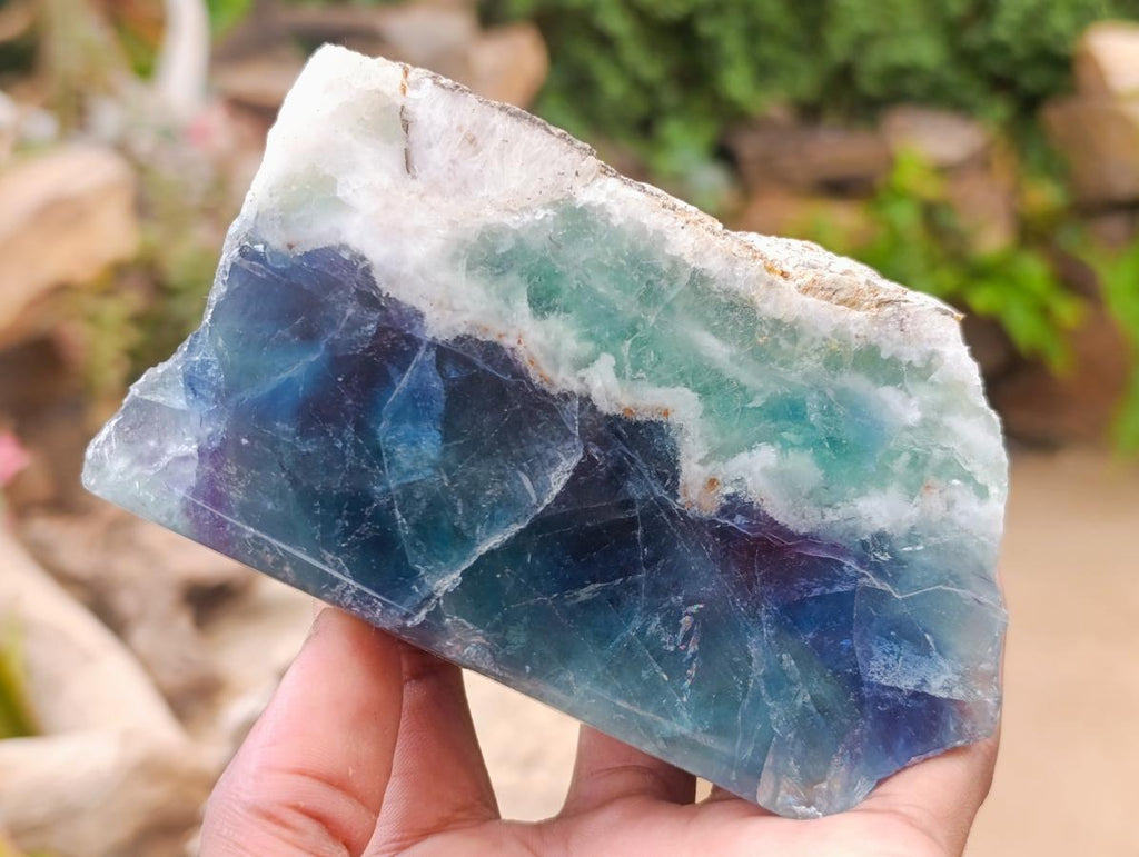 Polished Watermelon Fluorite Slices x 3 From Uis, Namibia - Toprock Gemstones and Minerals 