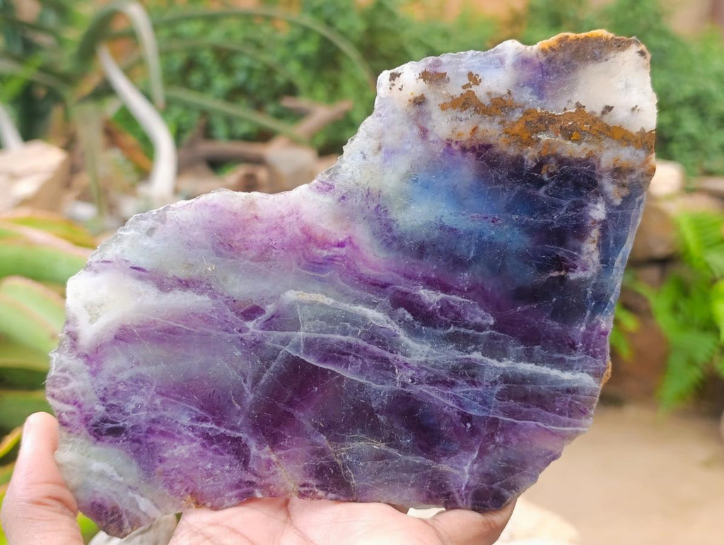 Polished Watermelon Fluorite Slices x 3 From Uis, Namibia - Toprock Gemstones and Minerals 