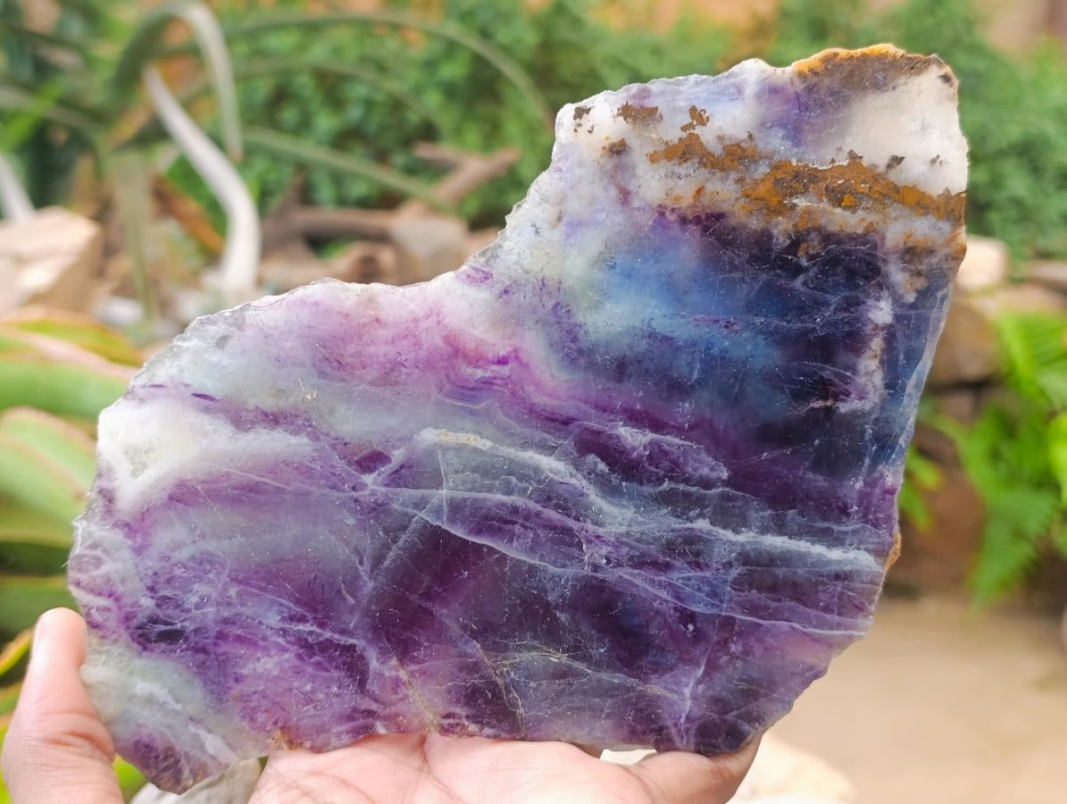 Polished Watermelon Fluorite Slices x 3 From Uis, Namibia - Toprock Gemstones and Minerals 