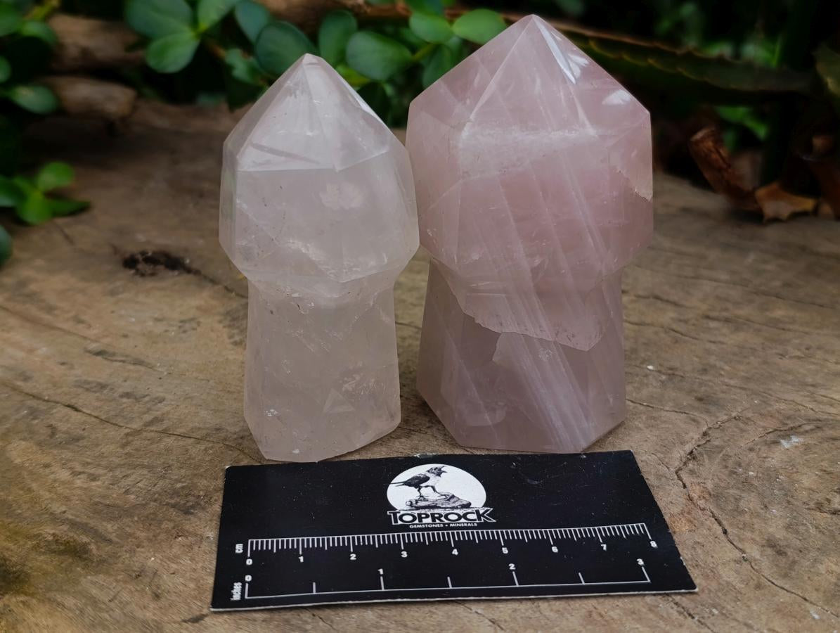 Polished Gemmy Rose Quartz Crystal Sceptres x 6 From Madagascar - Toprock Gemstones and Minerals 