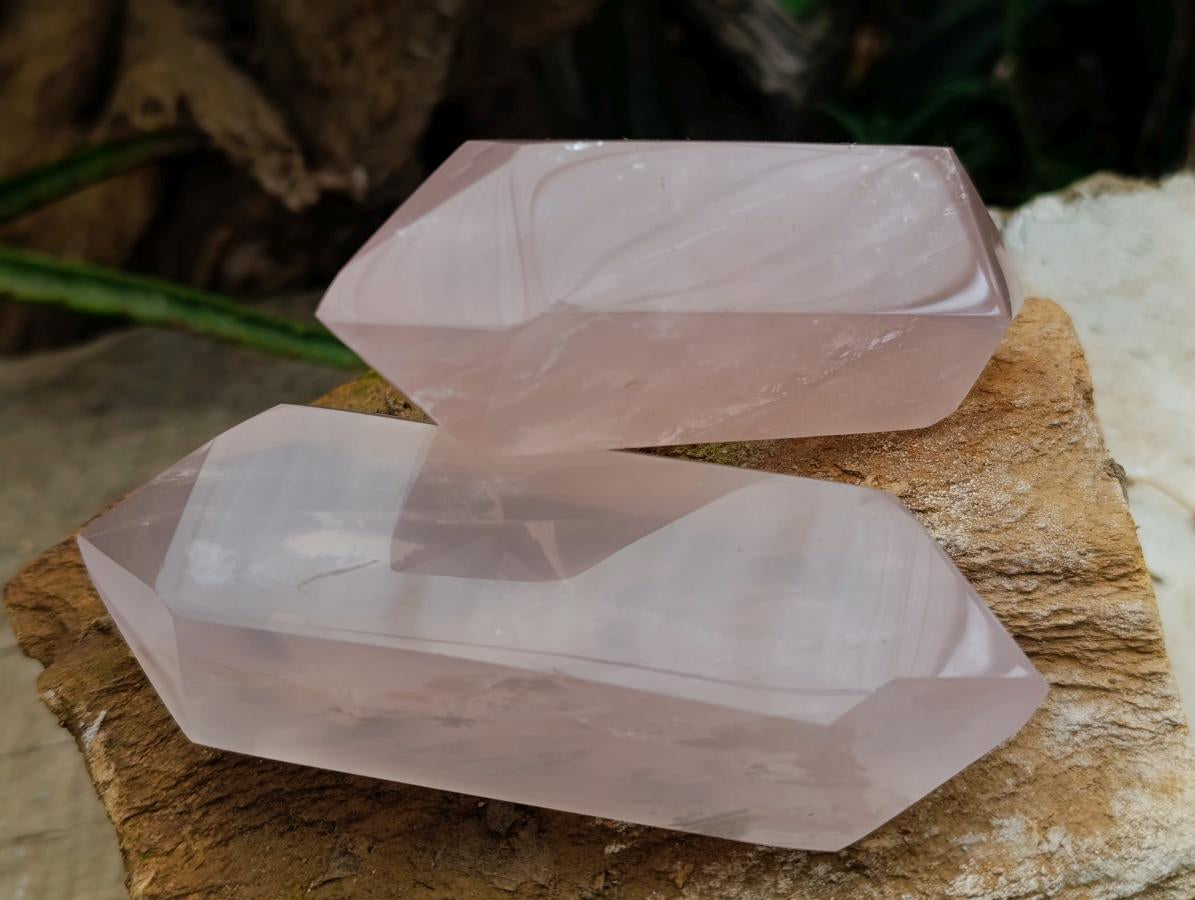 Polished Gemmy Rose Quartz Crystals x 6 From Madagascar - Toprock Gemstones and Minerals 