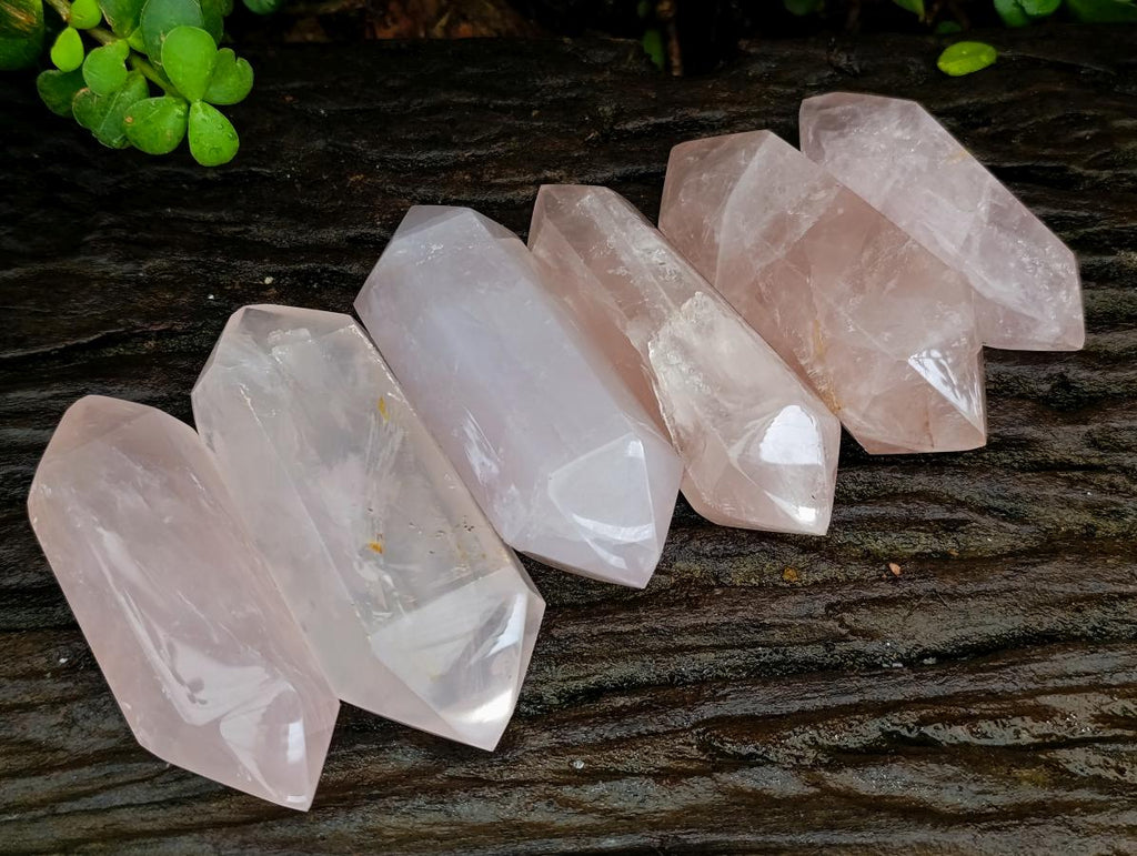 Polished Gemmy Rose Quartz Crystals x 6 From Madagascar - Toprock Gemstones and Minerals 
