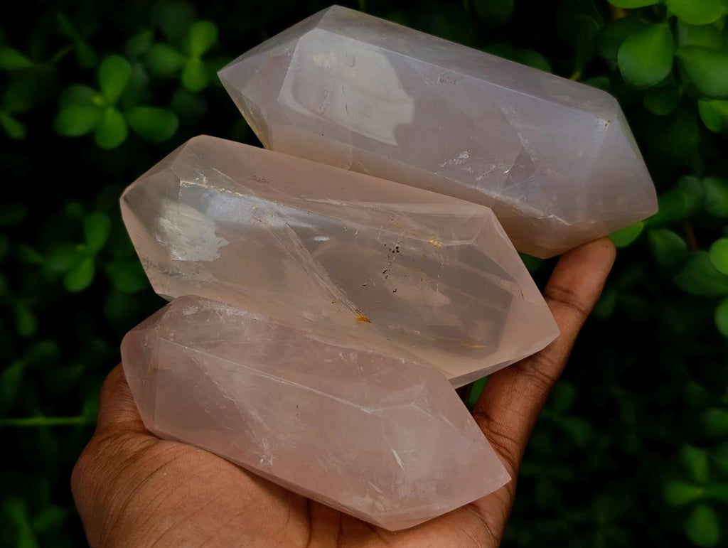 Polished Gemmy Rose Quartz Crystals x 6 From Madagascar - Toprock Gemstones and Minerals 