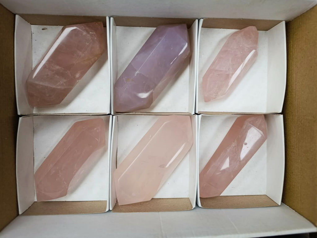 Polished Gemmy Rose Quartz Crystals x 6 From Madagascar - Toprock Gemstones and Minerals 