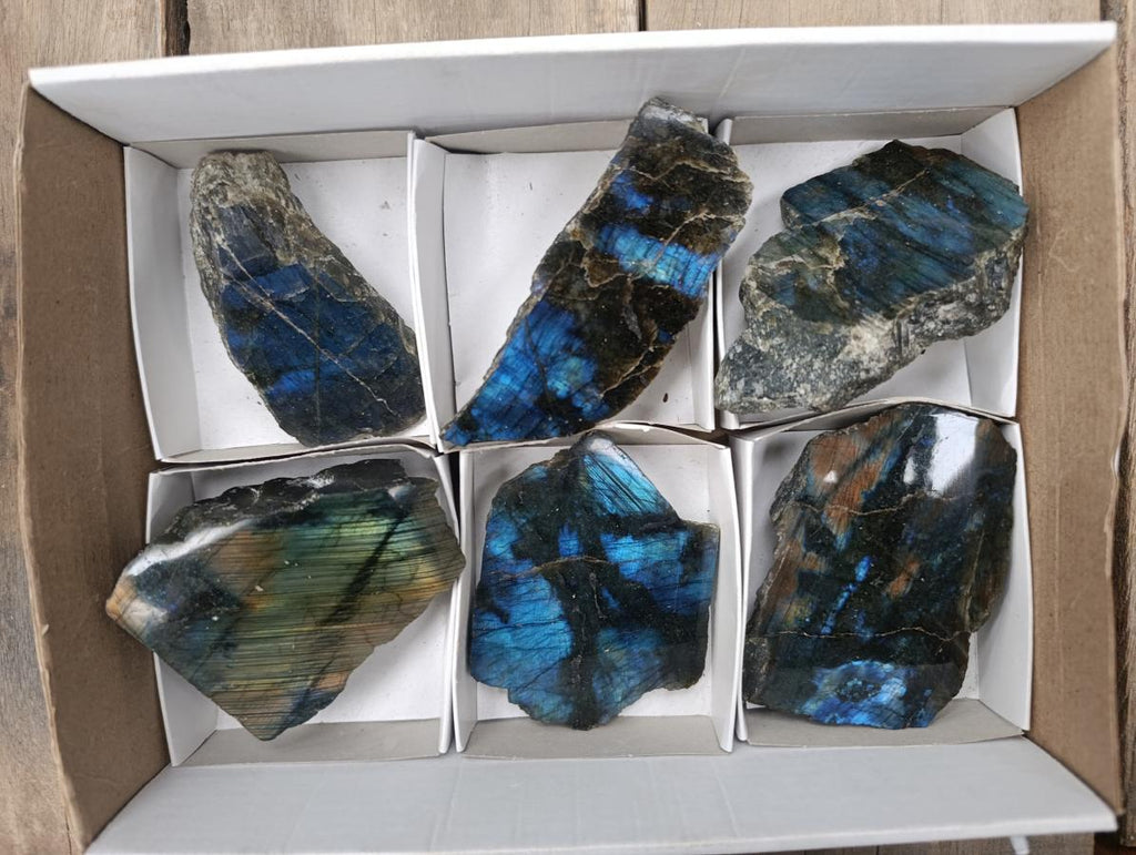 Polished One Side Labradorite Display Pieces x 6 From Madagascar - Toprock Gemstones and Minerals 