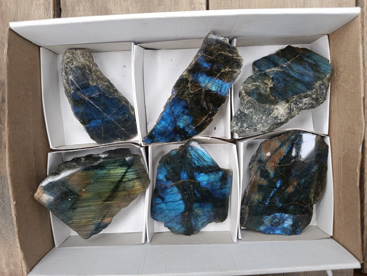 Polished One Side Labradorite Display Pieces x 6 From Madagascar - Toprock Gemstones and Minerals 
