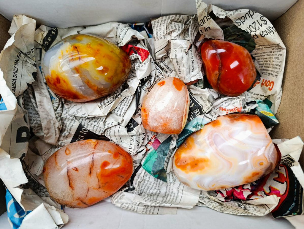 Polished Carnelian Agate Gemstone Standing Free Forms x 5 From Madagascar - Toprock Gemstones and Minerals 