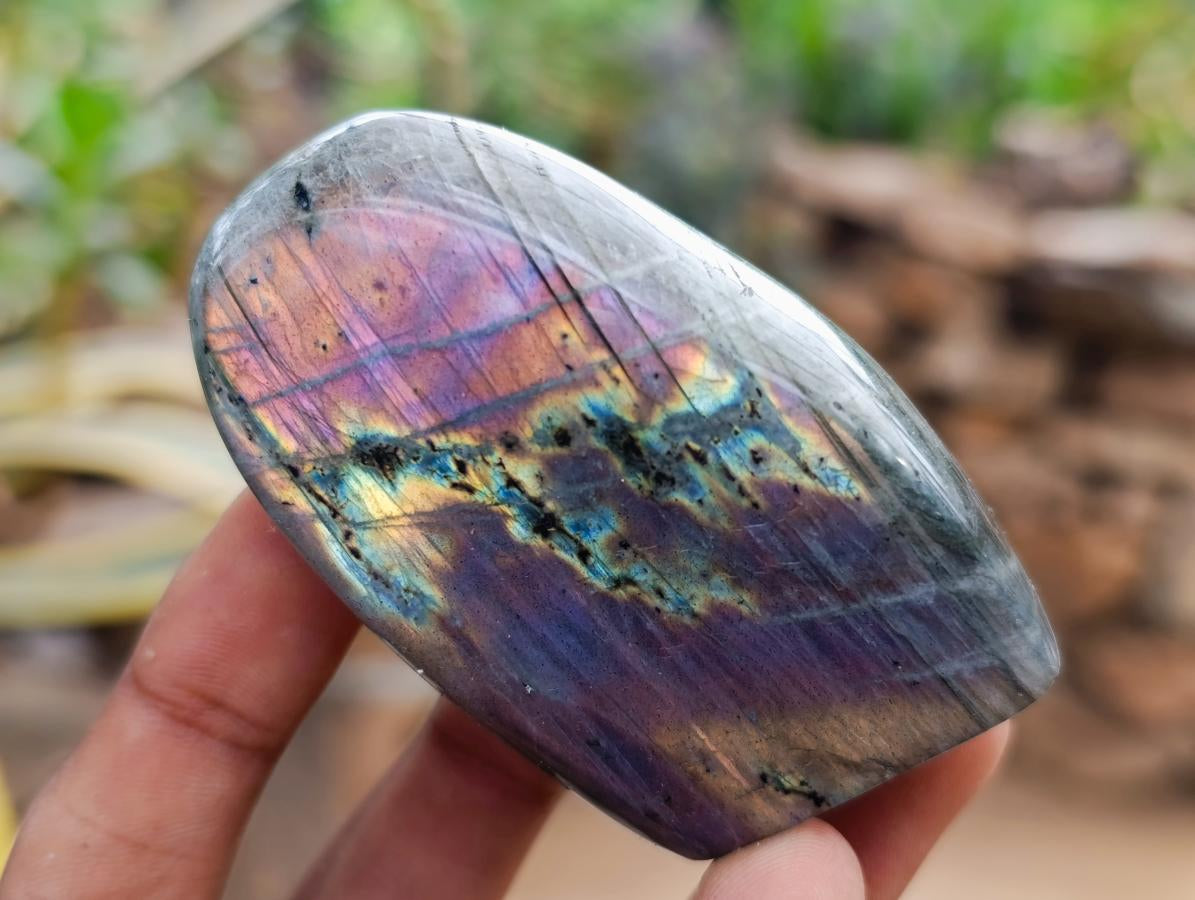 Polished Rare Purple Sunset Flash Labradorite Standing Free Forms x 12 From Madagascar - Toprock Gemstones and Minerals 