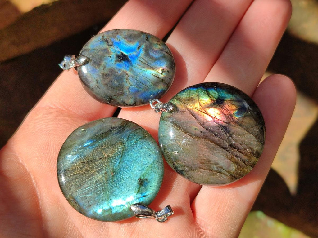 Polished Labradorite Pendants x 12 From Madagascar - Toprock Gemstones and Minerals 