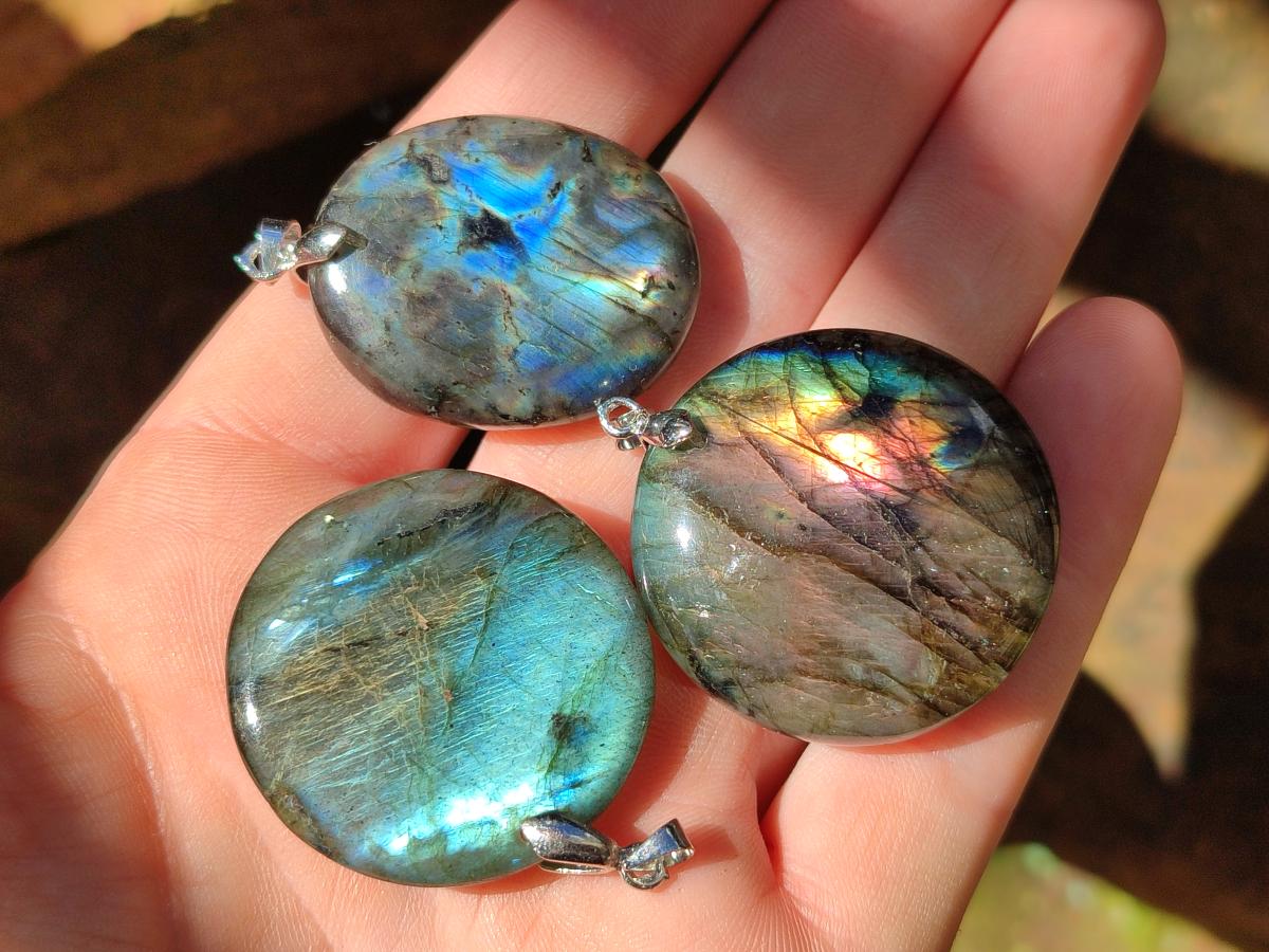 Polished Labradorite Pendants x 12 From Madagascar - Toprock Gemstones and Minerals 