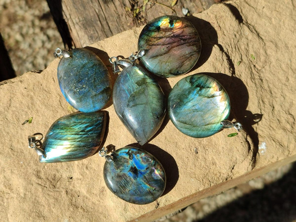 Polished Labradorite Pendants x 12 From Madagascar - Toprock Gemstones and Minerals 