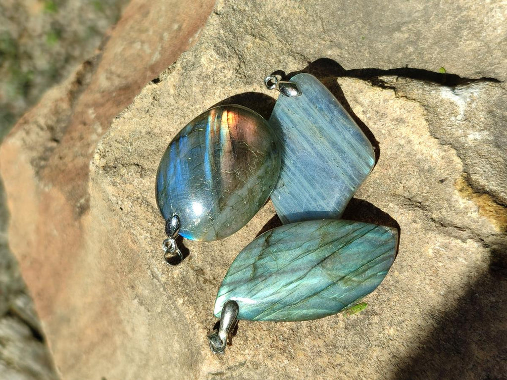 Polished Labradorite Pendants x 12 From Madagascar - Toprock Gemstones and Minerals 