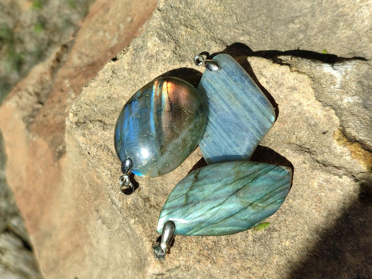 Polished Labradorite Pendants x 12 From Madagascar - Toprock Gemstones and Minerals 