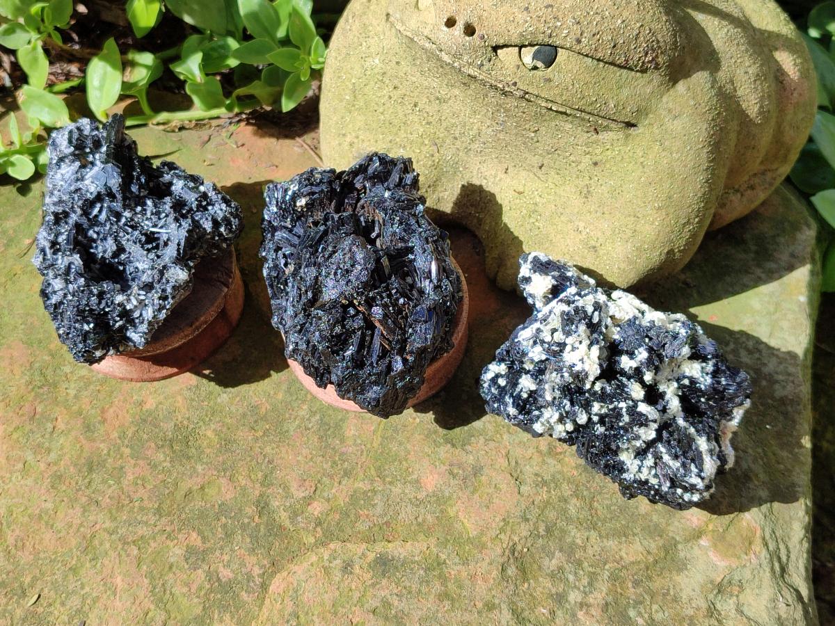Natural Schorl Black Tourmaline with Muscovite Mica Specimens x 6 From Erongo, Namibia - Toprock Gemstones and Minerals 