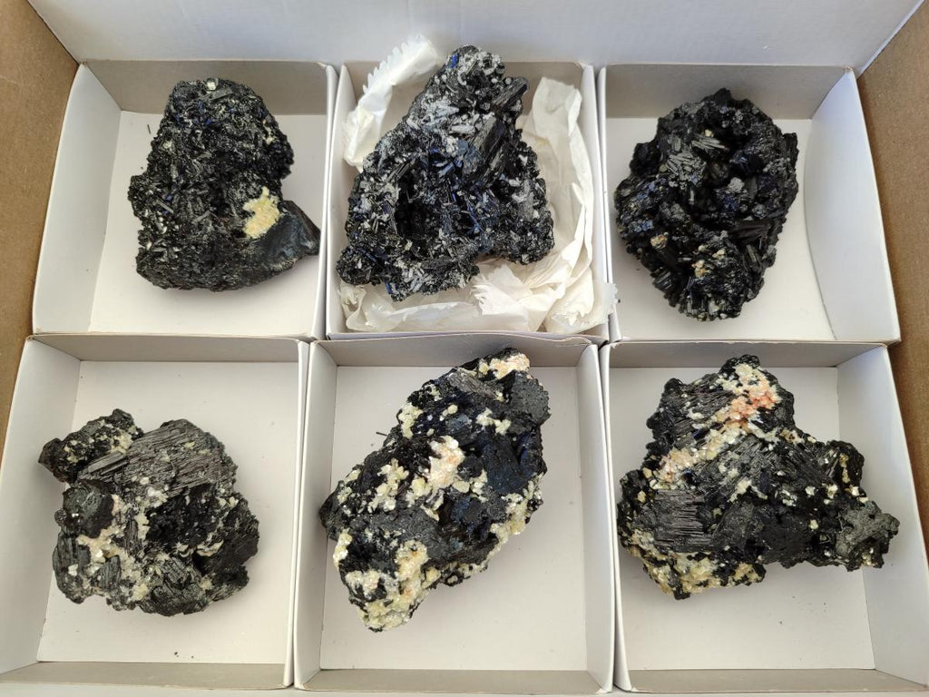 Natural Schorl Black Tourmaline with Muscovite Mica Specimens x 6 From Erongo, Namibia - Toprock Gemstones and Minerals 