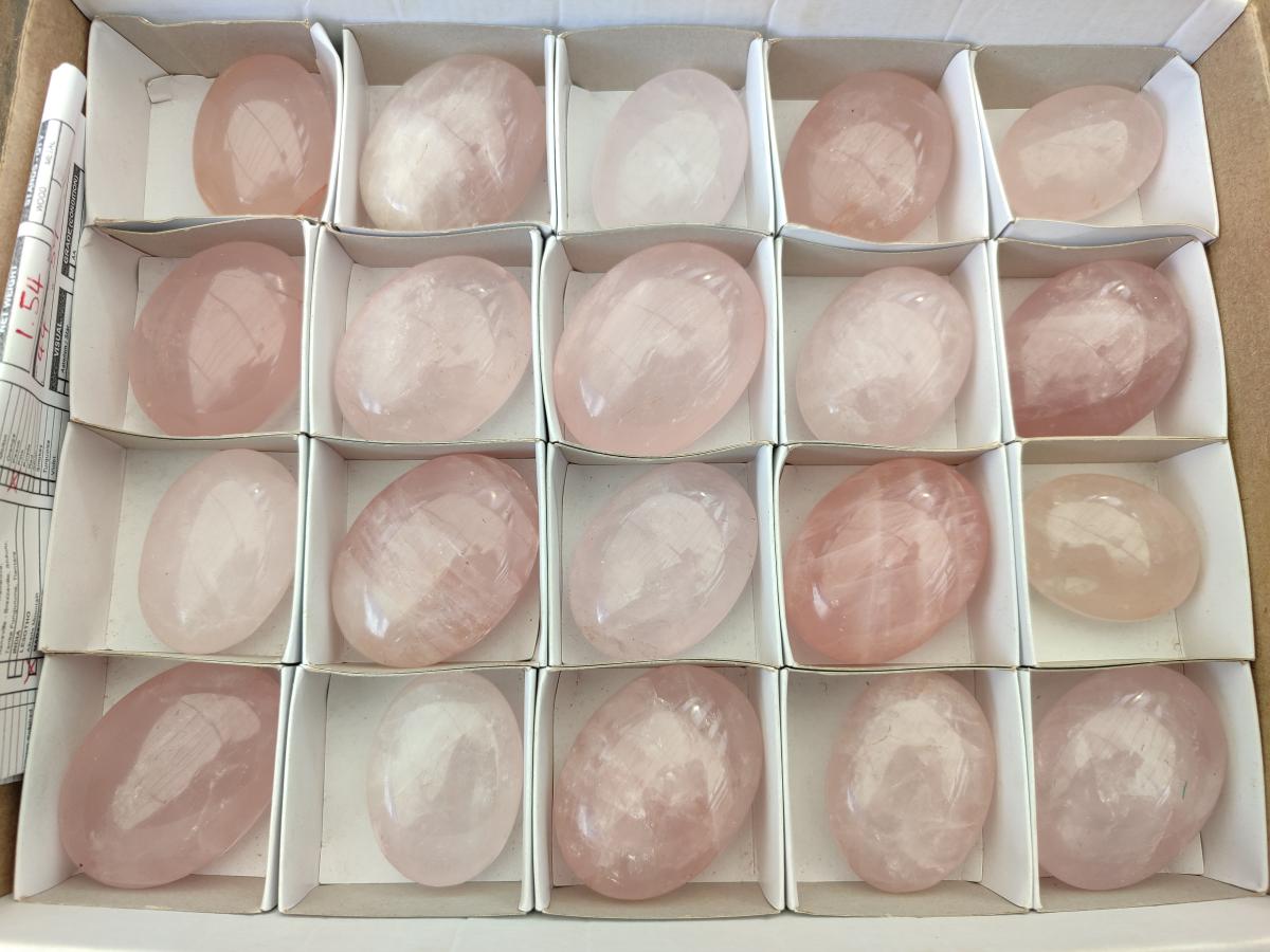 Polished Gemmy Rose Quartz Palm Stones x 20 From Madagascar - Toprock Gemstones and Minerals 