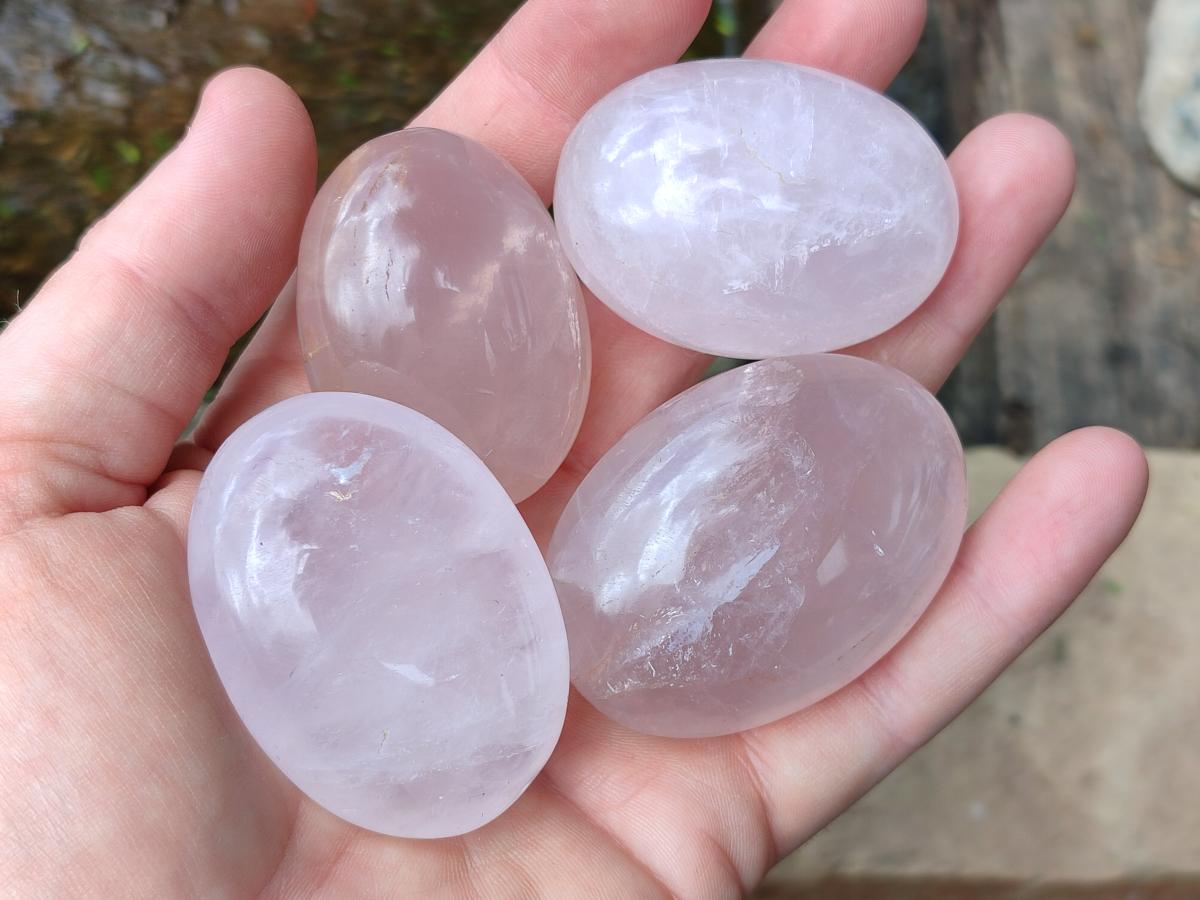 Polished Gemmy Rose Quartz Palm Stones x 20 From Madagascar - Toprock Gemstones and Minerals 